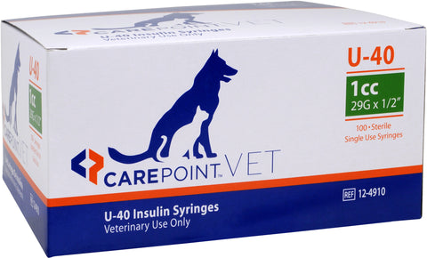 CP 12-4910 BX/100 CAREPOINT VET INSULIN SYRINGES, U-40, 1CC, 29G, 1/2IN (12MM)