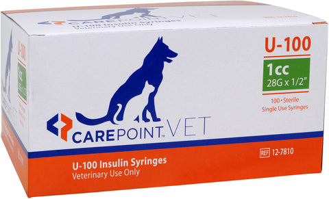 CP 12-7810 BX/100 CAREPOINT VET INSULIN SYRINGES, U-100, 1CC, 28G, 1/2IN (12MM)